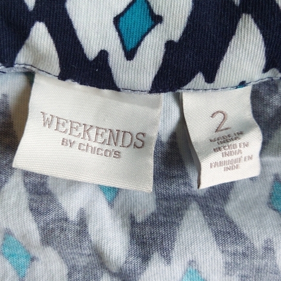 Chico's Weekends 100% Cotton Abstract Floral Butterfly Zip Jacket Beaded Bling - Picture 7 of 10